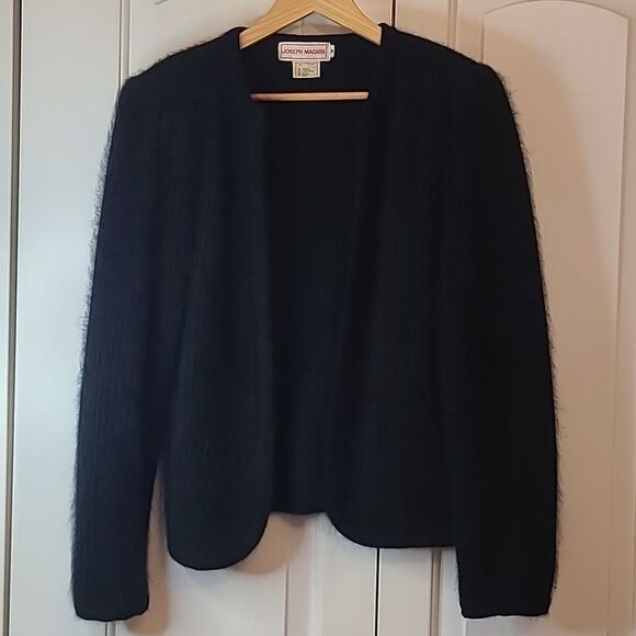 JOSEPH MAGNIN Angora Vintage Black Ribbed Cardigan Sweater Size M - Picture 1 of 12